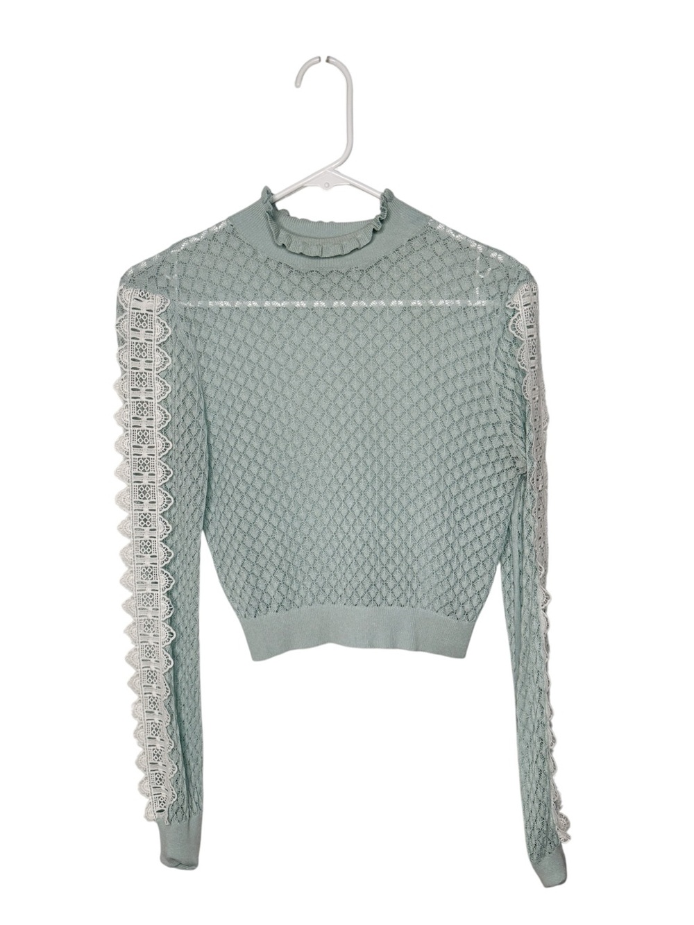 Zara Cropped Mint Lace  Sweater Size M